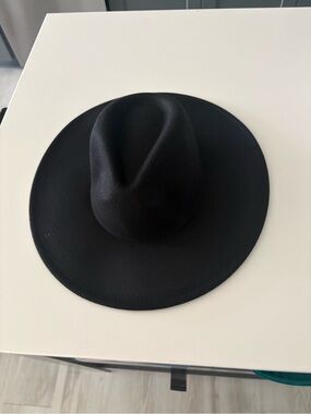 Black Wide-Brim Wool Fedora Hat - Men's Accessory